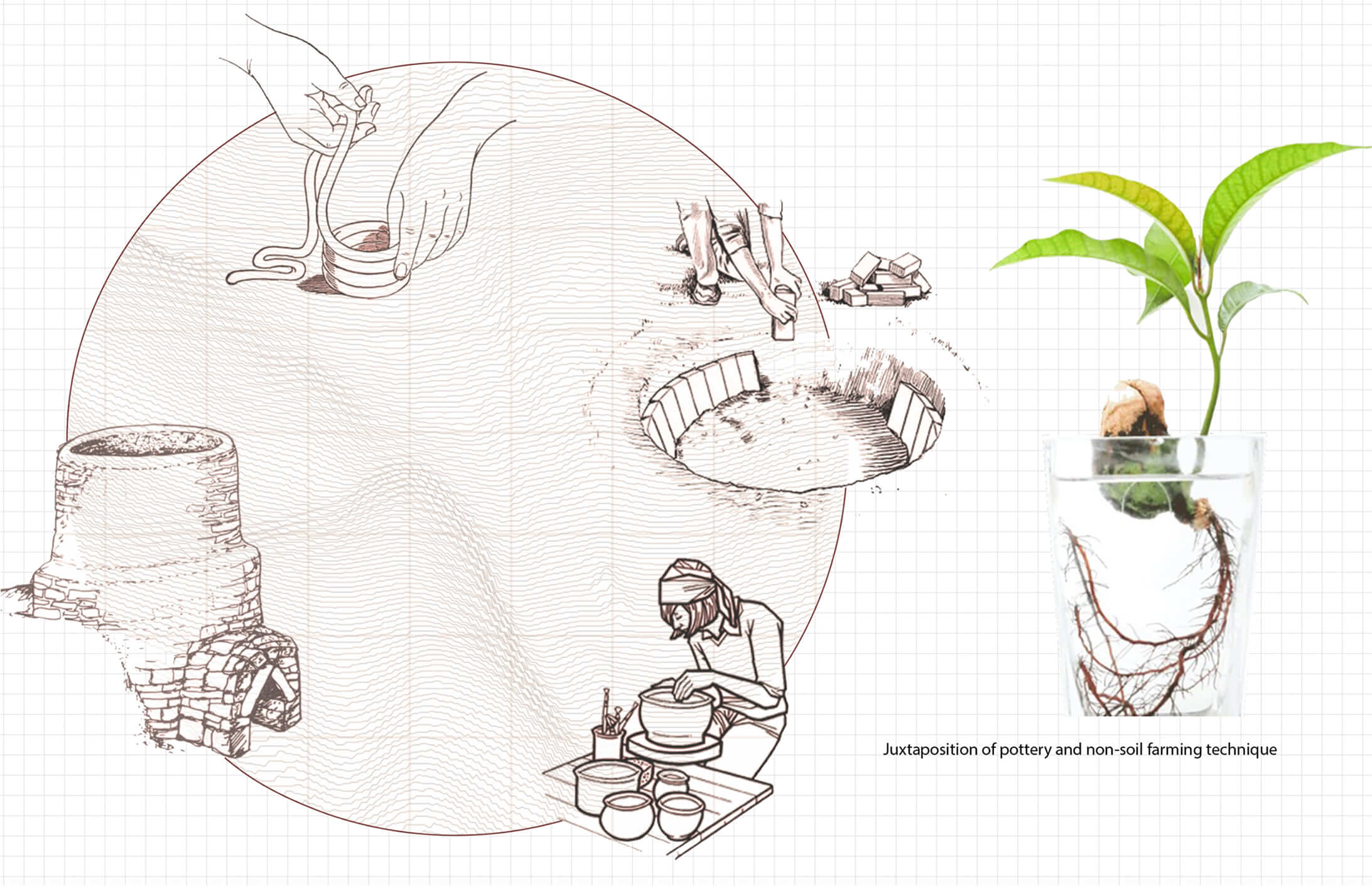 Conceptual clay 3D-printed hydroponics: pottery and soilless farming in conversation.