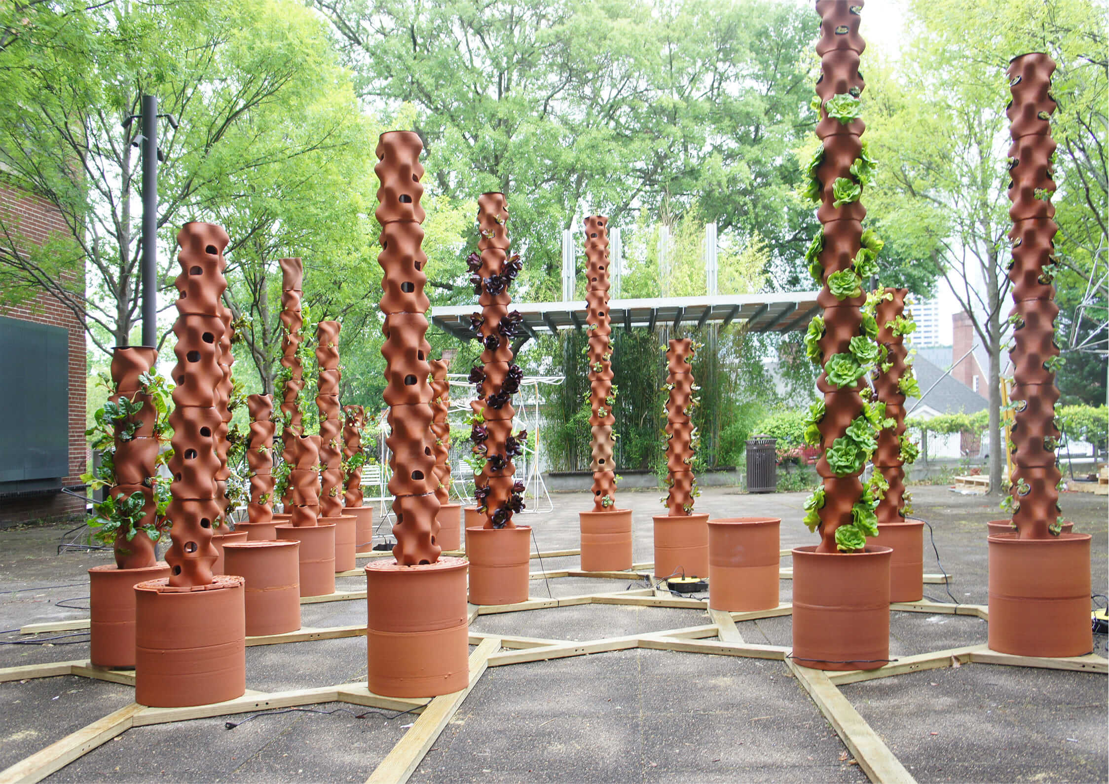 ClayPonic installation integrated into built environment